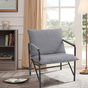 Grey Linen Tub Armchair Metal Frame Single Sofa Soft Camping Picnic Accent Chair