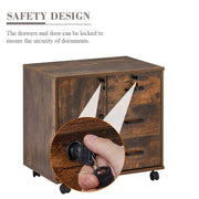 Brown Office Filing Cabinet Mobile Printer Stand File Storage 3 Drawer 4 Wheels