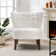 Large Upholstered Wing Back Armchair Teddy Velvet Tufted Sofa Chair w/ Footstool