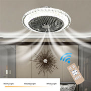 Crystal Ceiling Fan with Light 6 Speed Flush Mounted Chandelier Bluetooth Remote