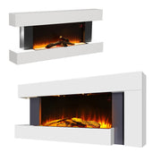 52inch Fireplace White Suite Wall Mounted Electric Log Fire Glass Room Heating