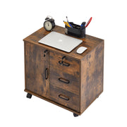 Brown Office Filing Cabinet Mobile Printer Stand File Storage 3 Drawer 4 Wheels