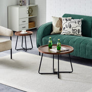 Double Round Coffee Table Set Elegant Brown Living Room