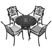 3/5Pcs Cast Aluminum Bistro Set Garden Furniture Dining Table & Cushioned Chairs