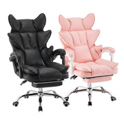 Racing Gaming Chair w/ Arm, Faux Leather Gamer Recliner Home Office, Black Pink