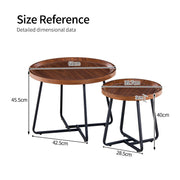 Double Round Coffee Table Set Elegant Brown Living Room