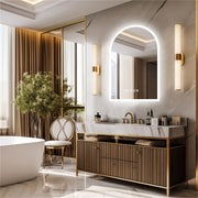 Arched Bathroom Mirror Backlit Frameless Lighted Wall Mirror w/ Temperature&Time