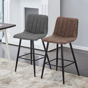 2 x Brown Grey Stripe Faux Leather PU Sauqre Bar Stools Pub Chair Padded Seats