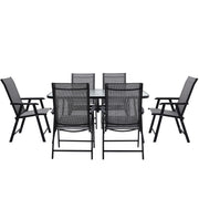 Metal Garden Dining Set Glass Parasol Table And Chairs 4-6 Seater Outdoor Dining
