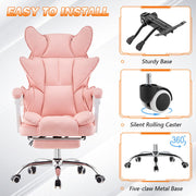 Racing Gaming Chair w/ Arm, Faux Leather Gamer Recliner Home Office, Black Pink