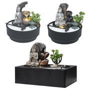 Buddha Fountain Zen Statue Water Feature Indoor Garden Ornament LED Lights Decor