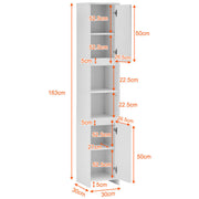 White Bathroom Cabinet 2 Door 6 Shelves Storage Makeup With Mirror Free Standing