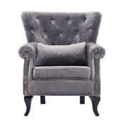 Grey Velvet Armchair Sofa Button Tufted High Back Upholstered Seat Accent Chair