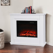 Electric Fireplace LED Log Fire Flame White Surround Standing Heater Set 30/34''