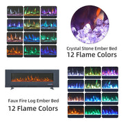 50 In Electric Heater LED Fireplace Wall Mounted Inset TV Standing Media Fire