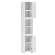 White Bathroom Cabinet 2 Door 6 Shelves Storage Makeup With Mirror Free Standing