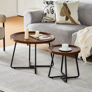 Double Round Coffee Table Set Elegant Brown Living Room