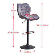 Pair of Velvet Grey Bar Stools Gas Lift Swivel Breakfast Chairs Dull Polish Base