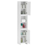 White Bathroom Cabinet 2 Door 6 Shelves Storage Makeup With Mirror Free Standing
