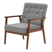 Buttoned Mid Back Armchair Upholstered Linen Tub Sofa Wood Frame Accent Chair UK