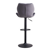 Pair of Velvet Grey Bar Stools Gas Lift Swivel Breakfast Chairs Dull Polish Base