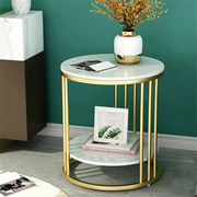 Beautiful Gold Round Marble Side Table Sofa End Table with 2 Tier Storage Shelf