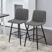 2 x Brown Grey Stripe Faux Leather PU Sauqre Bar Stools Pub Chair Padded Seats