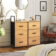 Wood Chest of Drawer Canvas Storage Cabinet Metal Frame Bedroom Office Organiser