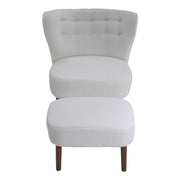 Large Upholstered Wing Back Armchair Teddy Velvet Tufted Sofa Chair w/ Footstool