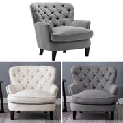 Large Button Tufted Tub Armchair Linen/Velvet Lounge Sofa Cuddle Chair Stool Set
