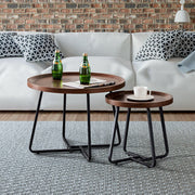 Double Round Coffee Table Set Elegant Brown Living Room