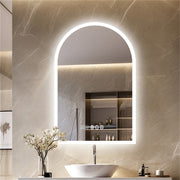 Arched Bathroom Mirror Backlit Frameless Lighted Wall Mirror w/ Temperature&Time