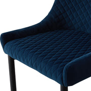 2 Pcs Blue Velvet Dining Chair Lounge Chair with Metal Black Legs