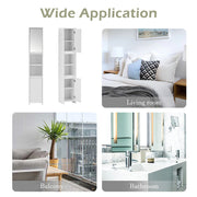 White Bathroom Cabinet 2 Door 6 Shelves Storage Makeup With Mirror Free Standing