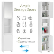 White Bathroom Cabinet 2 Door 6 Shelves Storage Makeup With Mirror Free Standing