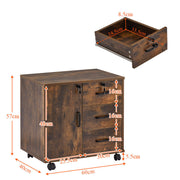 Brown Office Filing Cabinet Mobile Printer Stand File Storage 3 Drawer 4 Wheels