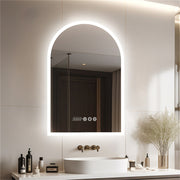 Arched Bathroom Mirror Backlit Frameless Lighted Wall Mirror w/ Temperature&Time