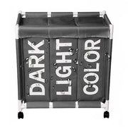 3 Compartments Laundry Clothes Washing Toys Storage Basket Hamper With Wheels UK