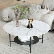 High Gloss Coffee Table Large 2 Layer Marble Side End Table Living Room Bedroom