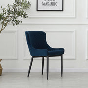 2 Pcs Blue Velvet Dining Chair Lounge Chair with Metal Black Legs