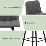 2 x Brown Grey Stripe Faux Leather PU Sauqre Bar Stools Pub Chair Padded Seats