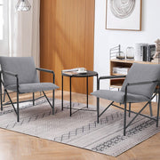 Grey Linen Tub Armchair Metal Frame Single Sofa Soft Camping Picnic Accent Chair