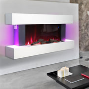 52inch Fireplace White Suite Wall Mounted Electric Log Fire Glass Room Heating