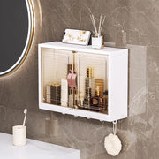 Wall Mount Cabinet Bathroom Shower Caddy 2 Door Vanity Storage Cupboard w/ Hooks