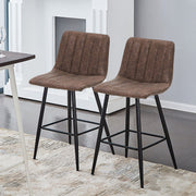2 x Brown Grey Stripe Faux Leather PU Sauqre Bar Stools Pub Chair Padded Seats