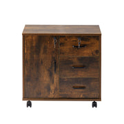 Brown Office Filing Cabinet Mobile Printer Stand File Storage 3 Drawer 4 Wheels