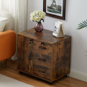 Brown Office Filing Cabinet Mobile Printer Stand File Storage 3 Drawer 4 Wheels