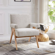 Modern Accent Chair Reading Armchair Upholstered Sofa Rubber Wooden Frame Lounge