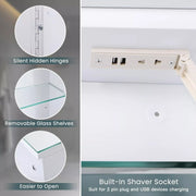 LED Bathroom Mirror Cabinet with Shaver Socket Demister Sensor Lights Vertically