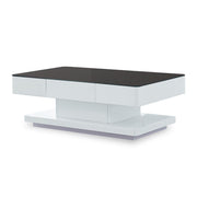 Modern Rectangle Coffee Tea Table Tempered Glass Top Living Room With Drawers